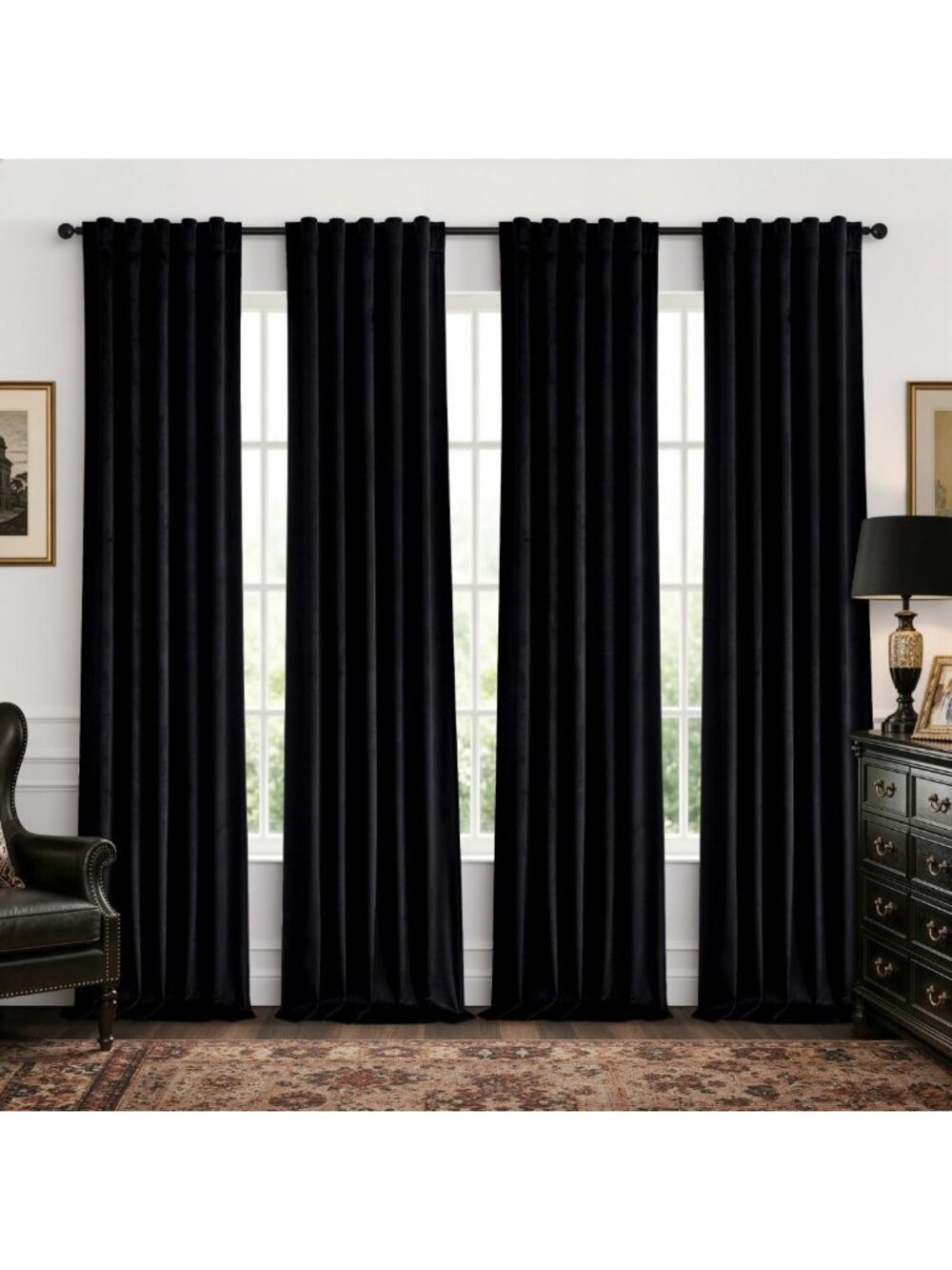 Luxurious Black Velvet Curtains Set of 4 Panels, Back Tab, 40x84 Inch Long